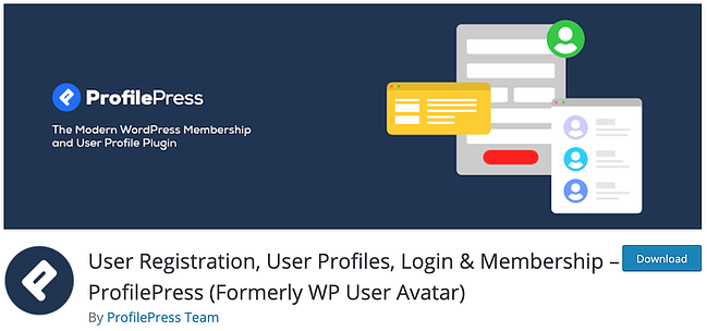 download page for the avatar wordpress plugin profilepress